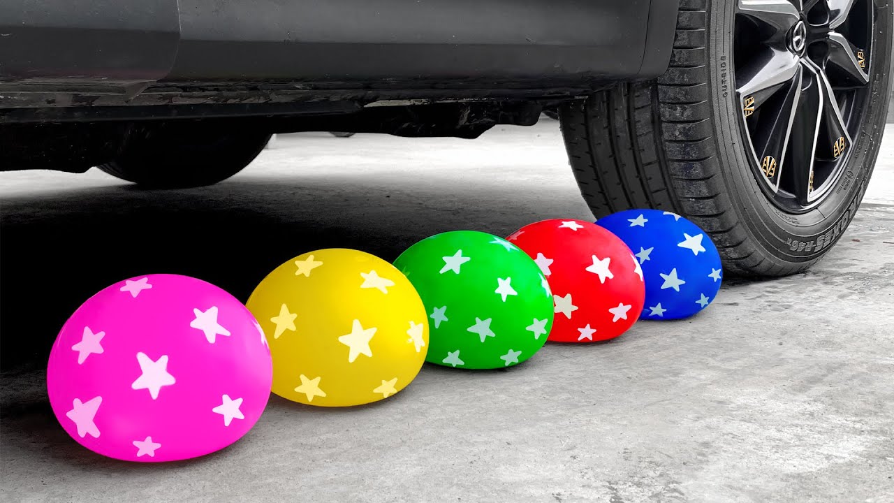Experiment Car vs Jelly in Rainbow Balloons Crushing Crunchy & Soft