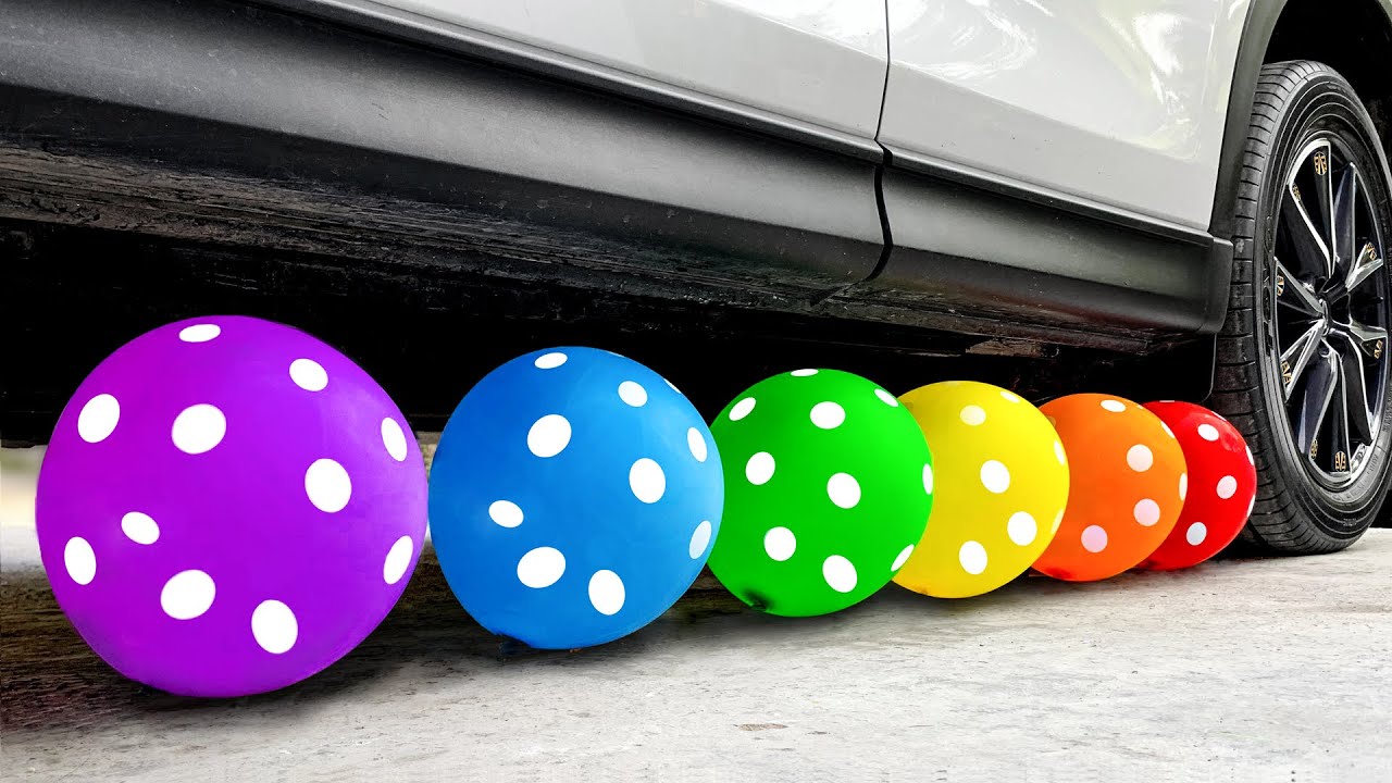 Experiment Car vs Rainbow Color Balloons | Crushing Crunchy & Soft