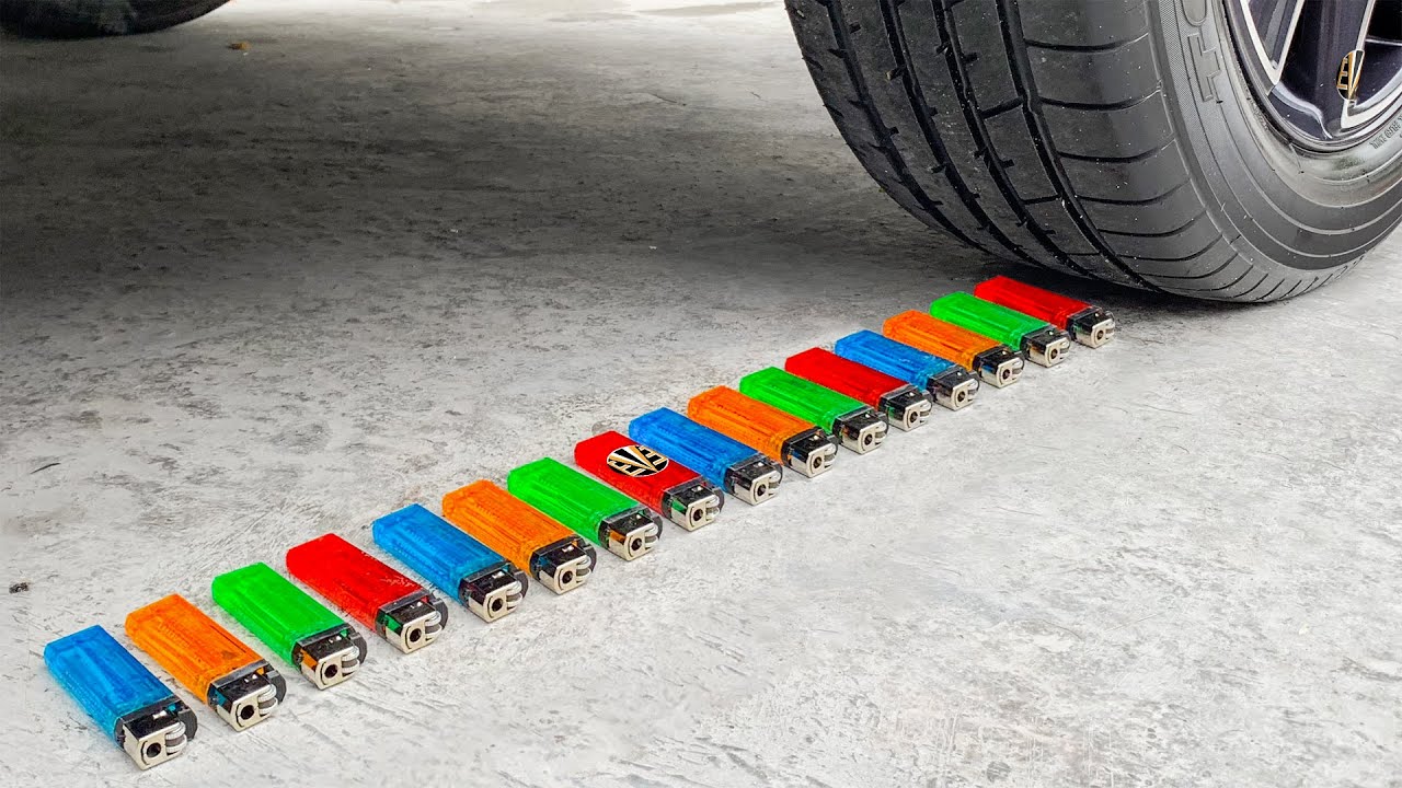 Experiment Car vs Lighter Crushing Crunchy & Soft Things by Car EvE