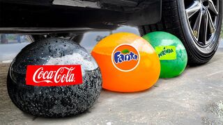 Crushing Crunchy & Soft Things by Car | Experiment Car vs Coca Cola, Fanta, Mirinda in Balloons