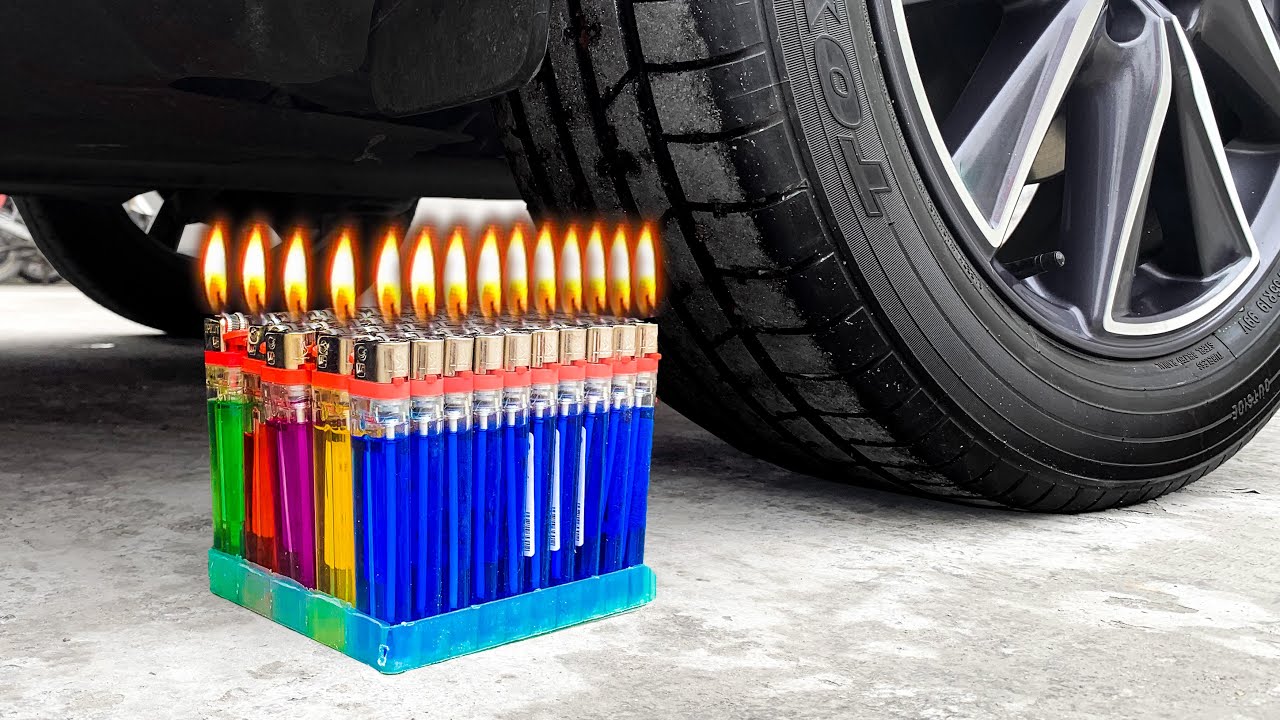 Experiment Car vs Lighters Crushing Crunchy & Soft Things by Car EvE