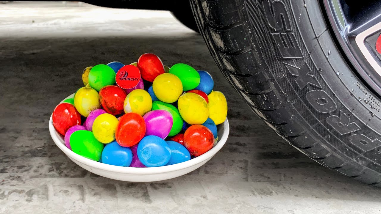 Experiment Car vs Color Eggs, Jelly, Orange Crushing Crunchy & Soft