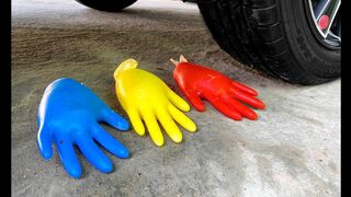 Experiment Car vs Color Glove | Crushing Crunchy & Soft Things by Car | EvE