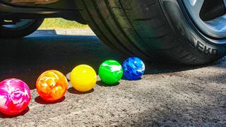 Crushing Colorful Cristal Balls with Car wheel. ASMR
