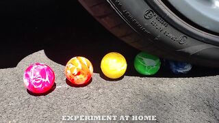 Crushing Colorful Cristal Balls with Car wheel. ASMR