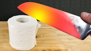 EXPERIMENT Glowing 1000 degree KNIFE VS TOILET PAPER !! - EXPERIMENT AT HOME