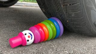 Experiment Car vs Wooden Rainbow Tower vs Balloons | Crushing Crunchy & Soft Things by Car | Car US