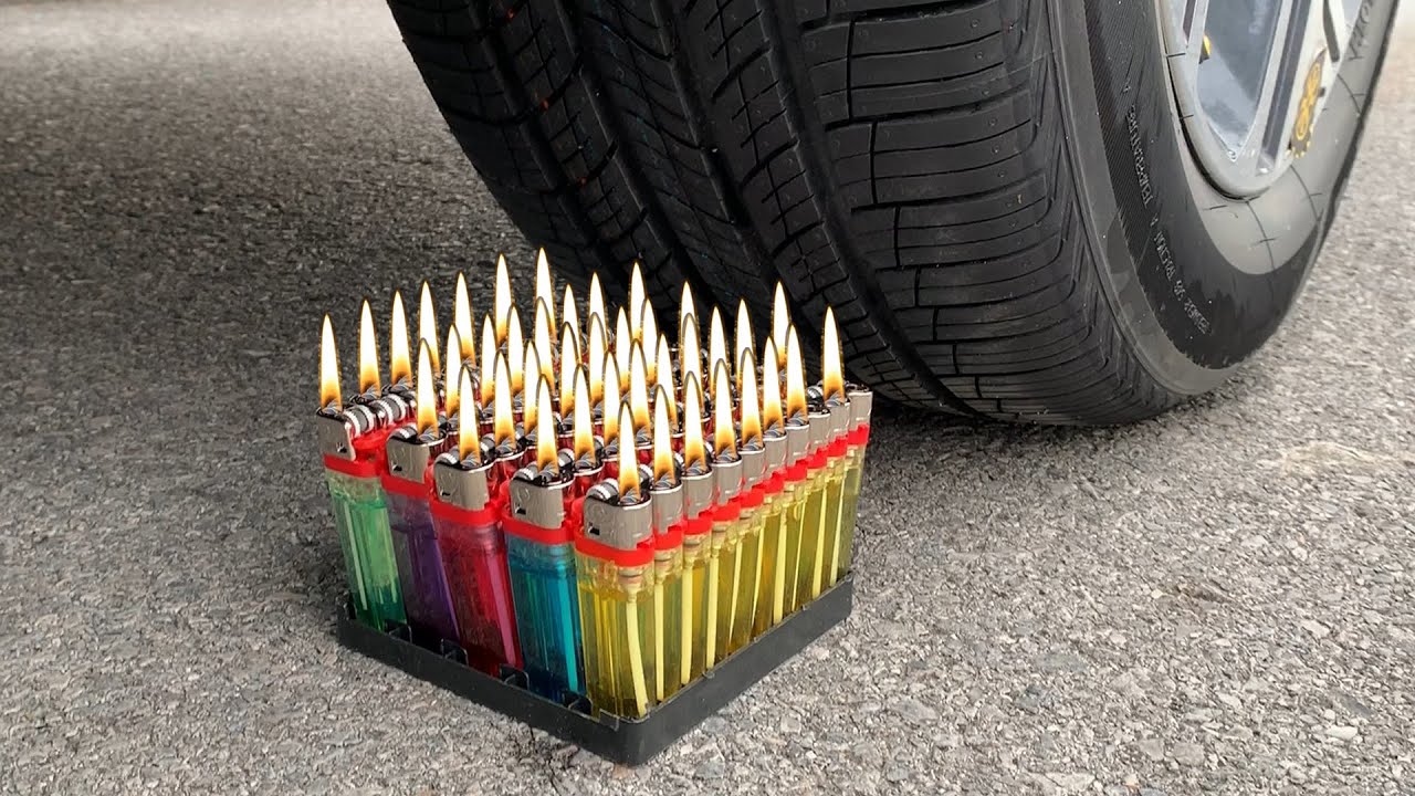 Experiment Car vs Lighters Crushing crunchy & soft things by Car