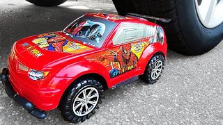 Crushing Crunchy & Soft Things by Car! Experiment Car vs Police Car, Spiderman Car & Fire Truck Toys