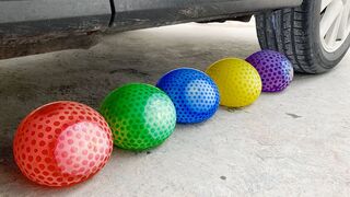 Crushing Crunchy & Soft Things by Car! Experiment: Car vs Balloons With Rainbow Orbeez