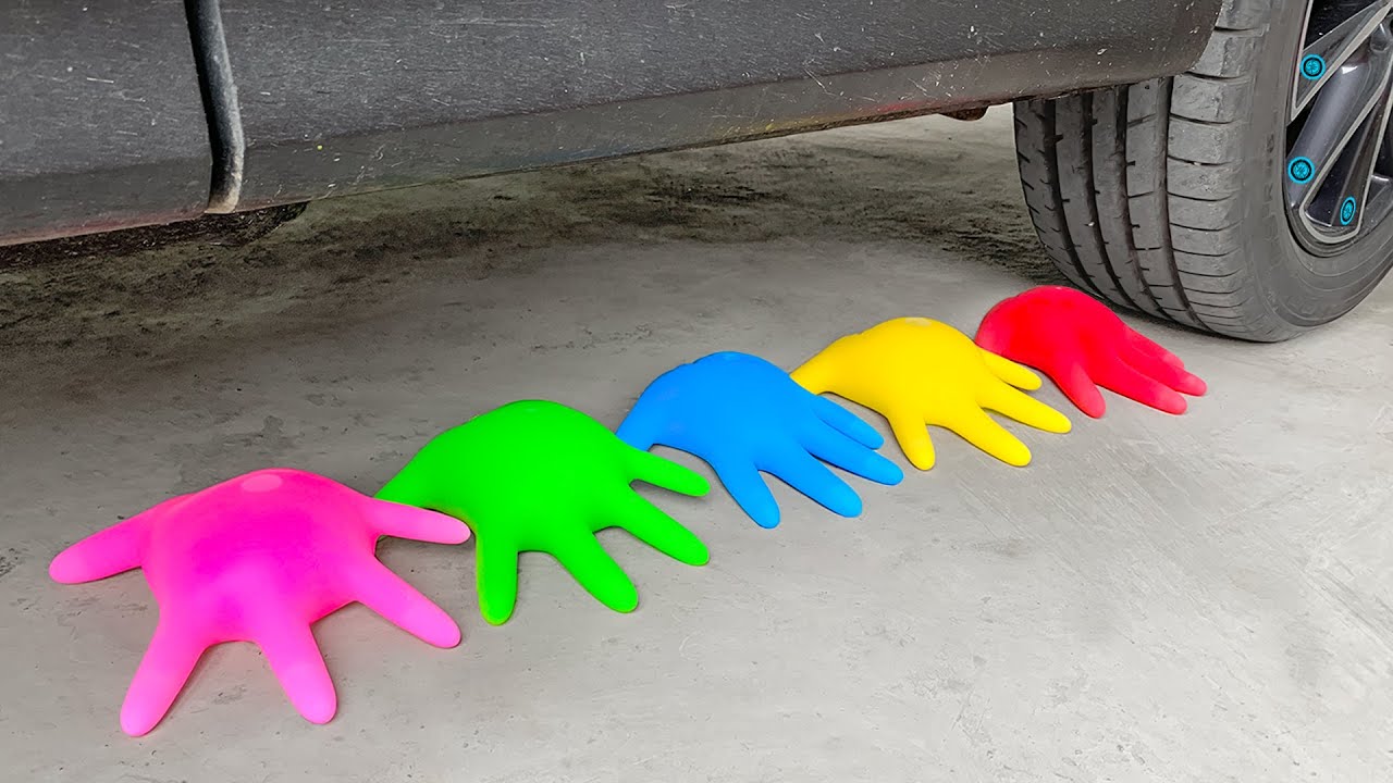 Crushing Crunchy & Soft Things by Car! Experiment Car vs Color Glove