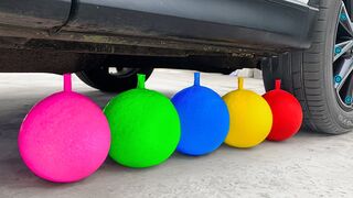Crushing Crunchy & Soft Things by Car! Experiment: Car vs Rainbow Colors Balloons