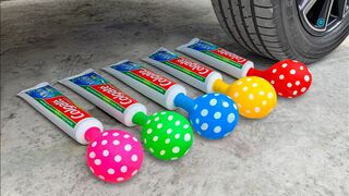 Crushing Crunchy & Soft Things by Car! Experiment: Car vs Toothpaste, Puntos de Globos