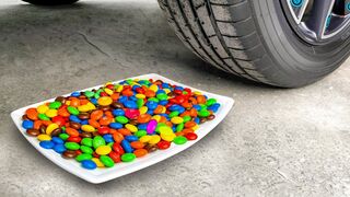Crushing Crunchy & Soft Things by Car! Experiment: Car vs Color M&M Candy vs Plate