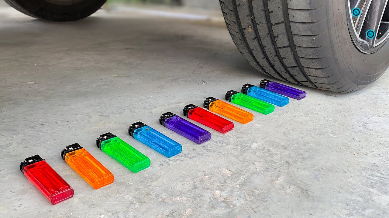 Crushing Crunchy & Soft Things by Car! Experiment Car vs Lighter