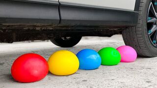 Crushing Crunchy & Soft Things by Car! Experiment: Car vs Rainbow Water in Balloons
