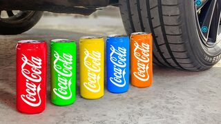 Crushing Crunchy & Soft Things by Car! Experiment: Car vs Rainbow Coca Cola Cans
