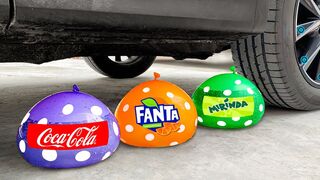 Crushing Crunchy & Soft Things by Car! Experiment: Car vs Balloons & Coca Cola, Fanta, Mirinda