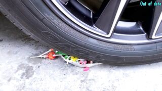 Crushing Crunchy & Soft Things by Car!- EXPERIMENT: CAR Vs Water in Color Balloons