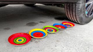 Crushing Crunchy & Soft Things by Car!- EXPERIMENT: CAR VS RAINBOW PLATE