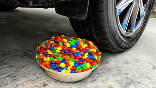 Crushing Crunchy & Soft Things by Car! Experiment Car vs M&M Candy Bowl