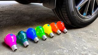 Crushing Crunchy & Soft Things by Car! EXPERIMENT CAR vs Rainbow Light Bulbs