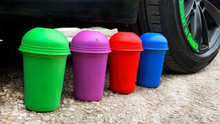 Crushing Crunchy & Soft Things by Car! Experiment Car vs Colored Plastic Cups