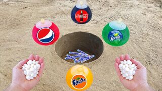 Experiment! -  Balloons vs Coca Cola, Fanta, Sprite, Pepsi and Mentos Underground | EaC