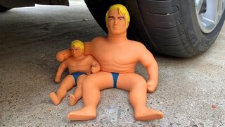 Crushing Crunchy & Soft Things by Car! Experiment: Car vs Stretch Armstrong