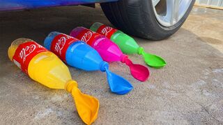 Crushing Crunchy & Soft Things by Car! EXPERIMENT: Car vs Mirinda Balloons Coca Cola, Fanta,