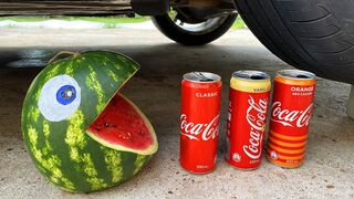 Crushing Crunchy & Soft Things by Car! Experiment Car Vs Pacman Watermelon & Coca Cola
