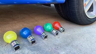 Experiment Car vs Colored Light Bulbs! Crushing Crunchy & Soft Things by Car