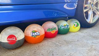 Experiment Car vs Coca Cola, Fanta, Mirinda, Sprite, 7Up in Balloons
