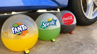 EXPERIMENT: Car vs Balloons of Cola, Sprite, Fanta - Crushing Crunchy & Soft Things by Car!