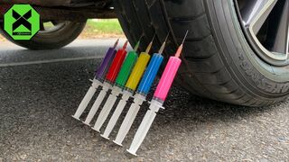 Experiment Car vs Rainbow Syringes and Orbeez - 실험용 자동차 대 Rainbow 주사기 및 Orbeez
