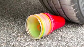 Crushing Crunchy & Soft Things by Car!- Experiment Car vs Squishy, Watermelon, Plastic Cups