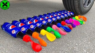 Crushing Crunchy & Soft Things by Car!- Experiment Car vs Pepsi, Smal Rainbow Balloon