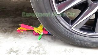 Experiment: Car vs Rainbow Tower Ring, Slime and Fruits - Crushing Crunchy & Soft Things By Car