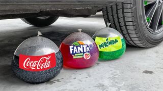 Crushing Crunchy & Soft Things By Car | Experiment: Car vs Coca Cola, Fanta, Mirinda Balloon