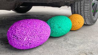 Crushing Crunchy & Soft Things By Car | Experiment: Car vs Colour Foam Balls