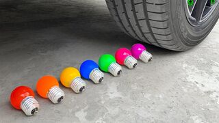 Crushing Crunchy & Soft Things By Car | Experiment: Car vs Rainbow Colours Light Bulbs