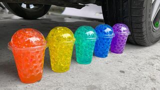 Crushing Crunchy & Soft Things by Car!- Experiment Car vs Rainbow Orbeez in Plastic Cup