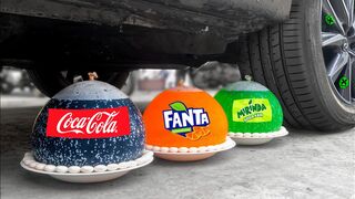 Crushing Crunchy & Soft Things by Car!- Experiment: Car vs Coca Cola, Fanta, Mirinda in Balloons