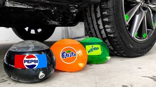 Crushing Crunchy & Soft Things by Car! Experiment: Car vs Pepsi, Fanta, Mirinda in Balloons