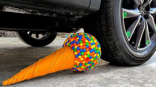 Crushing Crunchy & Soft Things by Car! Experiment Car vs M&M Icecream Toy