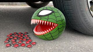 Crushing Crunchy & Soft Things by Car! Experiment Car vs  Pacman Watermelon Roll Meets a Black Bug