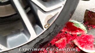 Crushing Crunchy & Soft Things by Car! Experiment Car vs  Pacman Watermelon Roll Meets a Black Bug