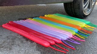 Crushing Crunchy & Soft Things by Car! Experiment Car vs Long Balloons | Satisfying