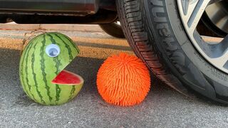 Crushing Crunchy & Soft Things by Car! Experiment Car vs Spider Pacman vs Doodles Ball | Satisfying