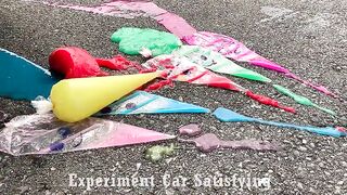 Crushing Crunchy & Soft Things by Car! EXPERIMENT Car vs Slime, Coca Cola, Fanta, Mirinda Balloons